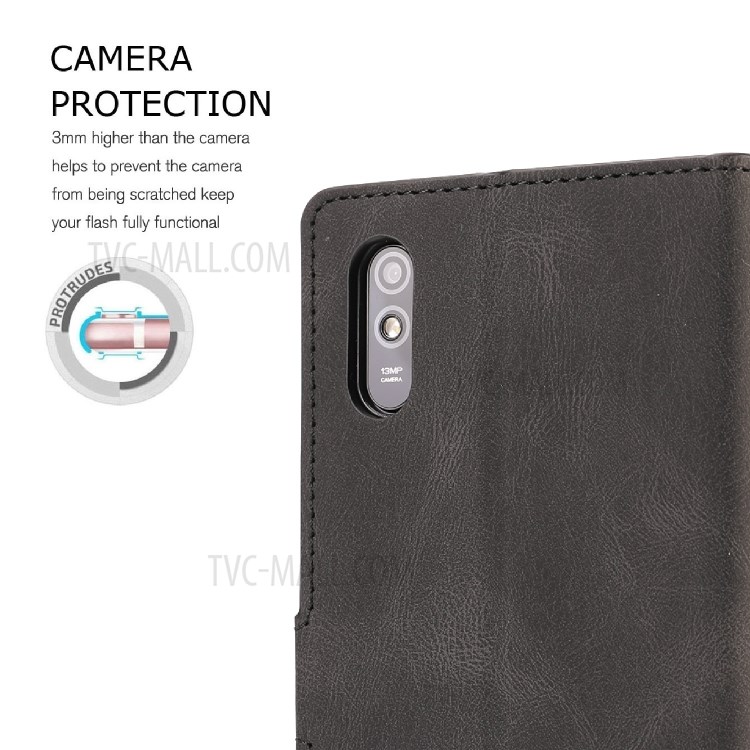 Matte Surface Leather Wallet Phone Cover Shell for Xiaomi Redmi 9A - Black-9