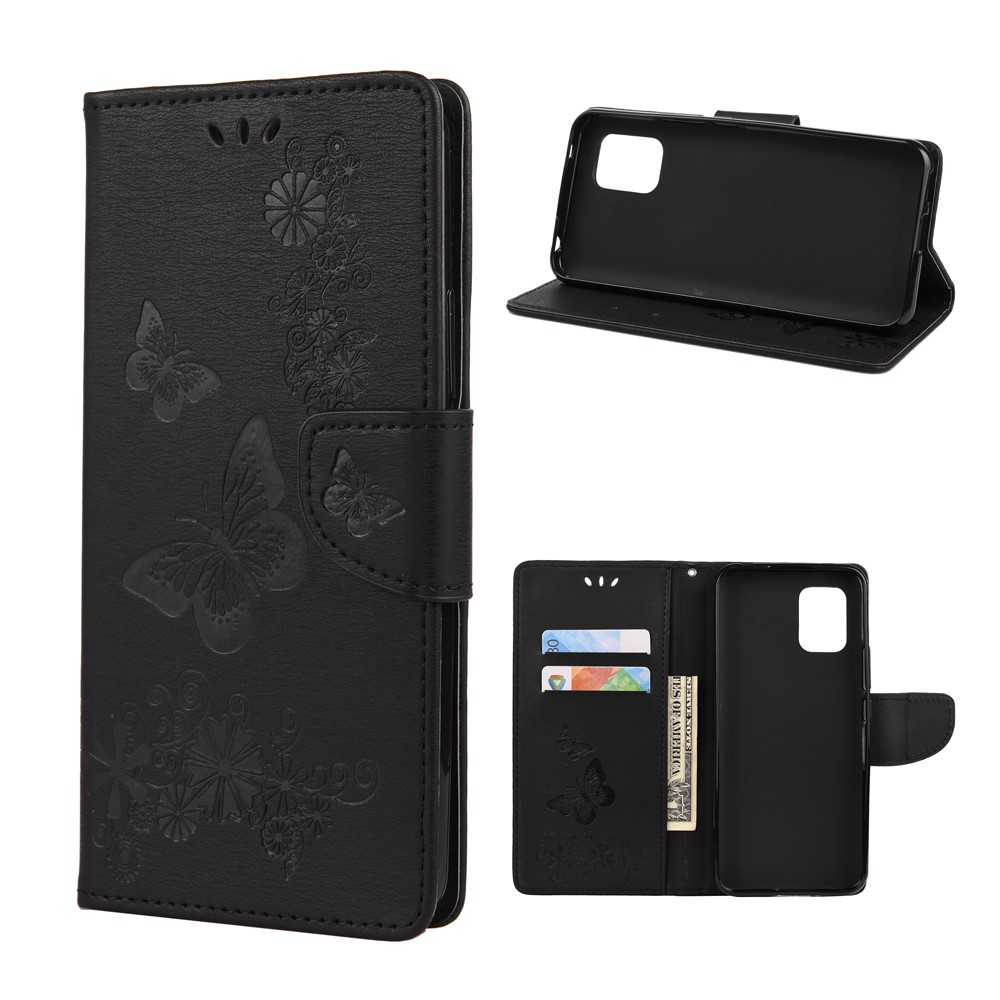 Butterfly Pattern Imprinting TPU + PU Leather Stand Wallet Phone Protector for Xiaomi Mi 10 Lite 5G - Black-1