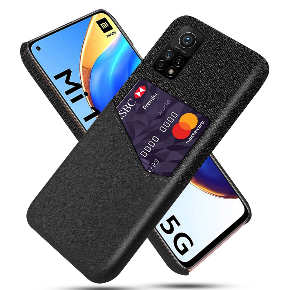 Woven Design Hybrid Phone Cover Case with Card Slot for Xiaomi Mi 10T Pro 5G - Black-1