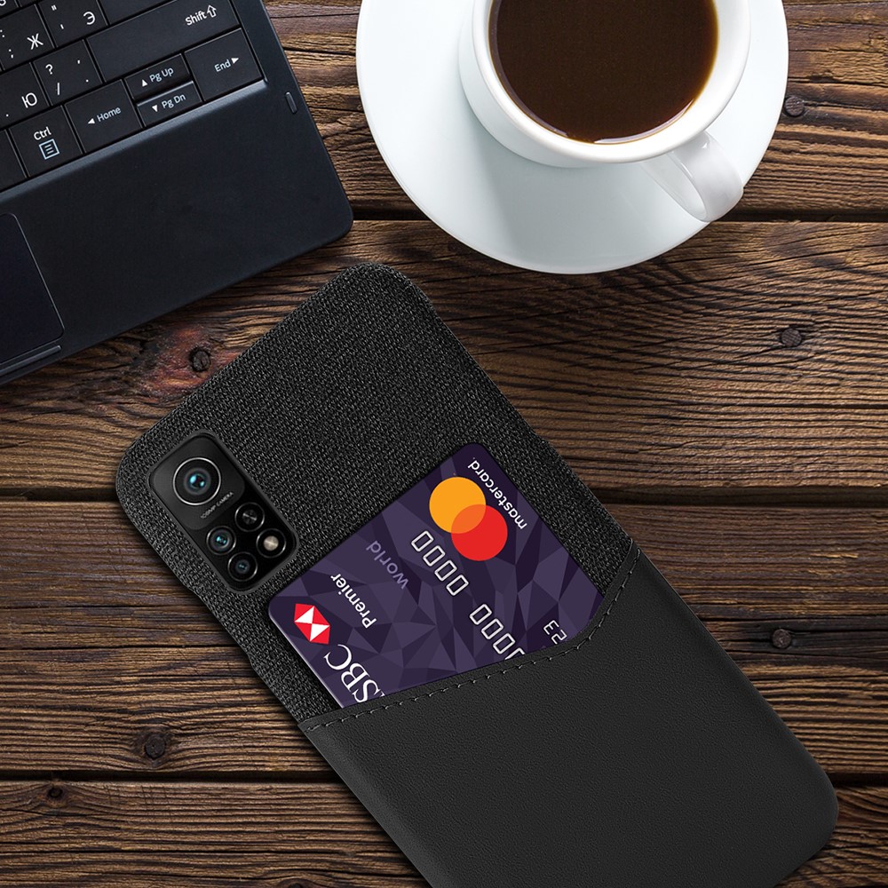 Woven Design Hybrid Phone Cover Case with Card Slot for Xiaomi Mi 10T Pro 5G - Black-4