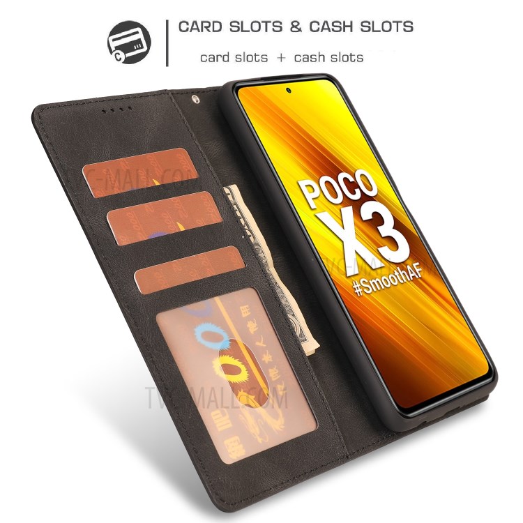 Classic Leather Wallet Phone Cover Case with Wrist Strap for Xiaomi Poco X3/X3 NFC - Black-10