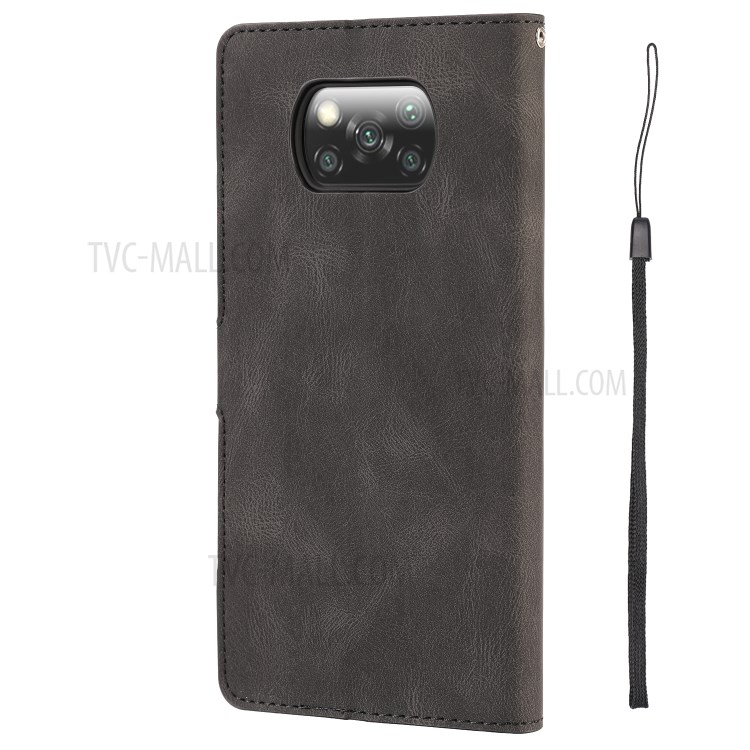 Classic Leather Wallet Phone Cover Case with Wrist Strap for Xiaomi Poco X3/X3 NFC - Black-4
