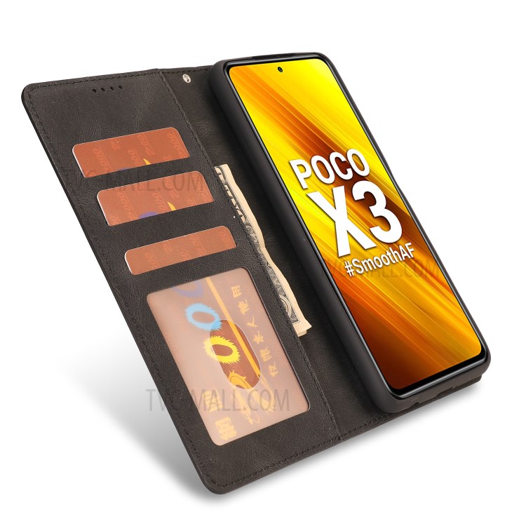 Classic Leather Wallet Phone Cover Case with Wrist Strap for Xiaomi Poco X3/X3 NFC - Black-5