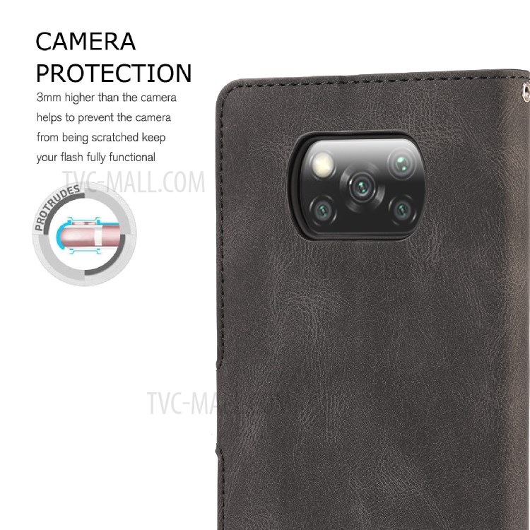 Classic Leather Wallet Phone Cover Case with Wrist Strap for Xiaomi Poco X3/X3 NFC - Black-9