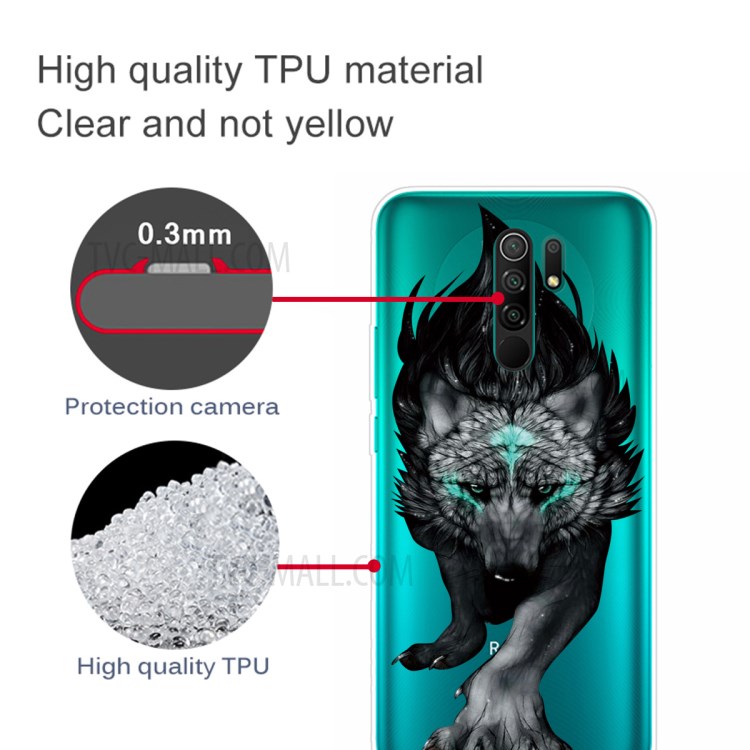 Pattern Printing TPU Shell for Xiaomi Redmi 9 Soft Phone Case - Black Wolf-3