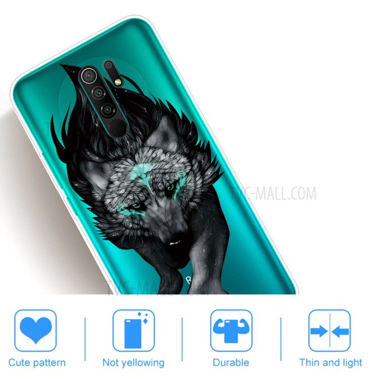 Pattern Printing TPU Shell for Xiaomi Redmi 9 Soft Phone Case - Black Wolf-5