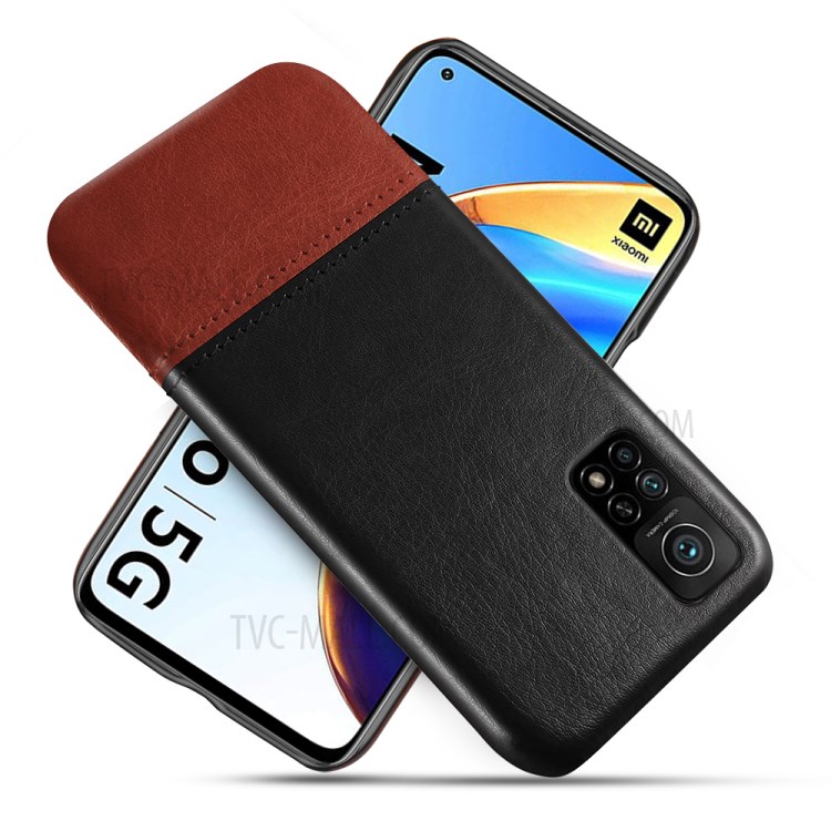 KSQ Bi-color Splicing PU Leather Coated PC Cover for Xiaomi Mi 10T Pro 5G - Black / Brown-1