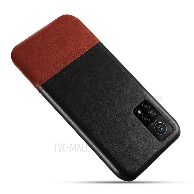 KSQ Bi-color Splicing PU Leather Coated PC Cover for Xiaomi Mi 10T Pro 5G - Black / Brown-3