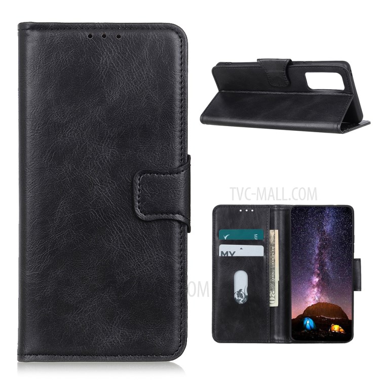 Crazy Horse Leather Shell with Wallet Stand Protective Case for Xiaomi Mi 10T 5G / Mi 10T Pro 5G - Black-1