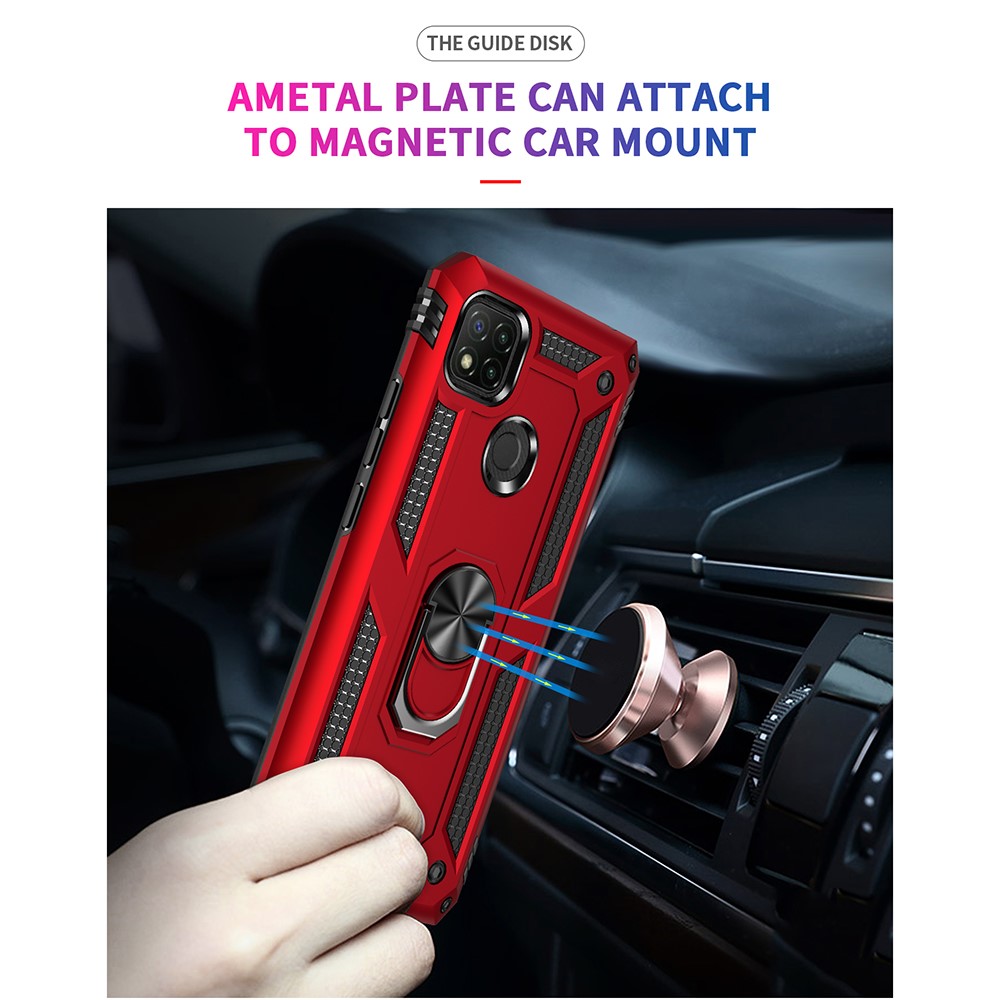 Para Xiaomi Redmi 9C/Redmi 9C NFC Ring Holder Kickstand Choque PC + TPU Combo Case Acessório - Vermelho