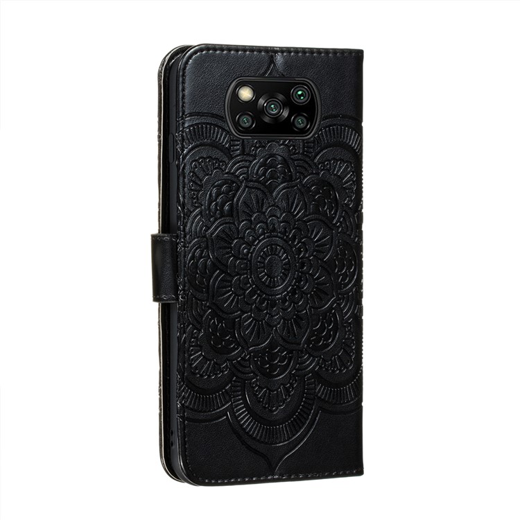 Imprint Mandala Flower Leather Protective Cover for Xiaomi Poco X3 NFC - Black-2