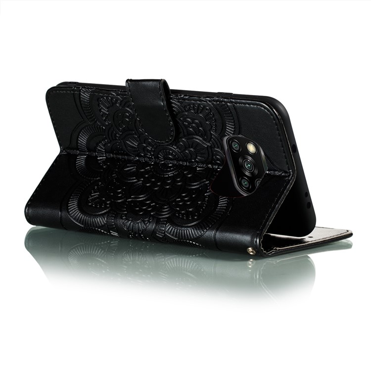 Imprint Mandala Flower Leather Protective Cover for Xiaomi Poco X3 NFC - Black-4