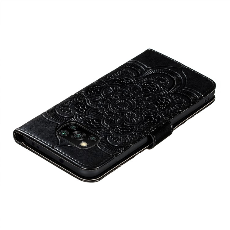 Imprint Mandala Flower Leather Protective Cover for Xiaomi Poco X3 NFC - Black-7