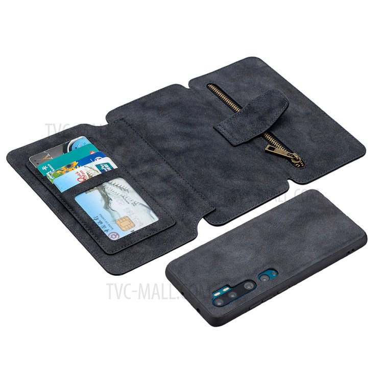 Matte Surface Leather Wallet Stand Detachable 2 in 1 Cell Phone Cover Case for Xiaomi Mi CC9 Pro - Black-11