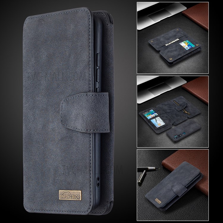Matte Surface Leather Wallet Stand Detachable 2 in 1 Cell Phone Cover Case for Xiaomi Mi CC9 Pro - Black-6