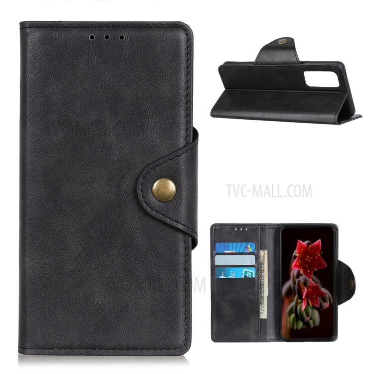Brass Buckle Phone PU Leather Stand Cover Case for Xiaomi Mi 10T 5G/Mi 10T Pro 5G - Black-1