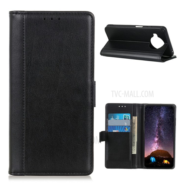 Smooth-surface Leather Protector Stand Wallet Case for Xiaomi Mi 10T Lite 5G - Black-1
