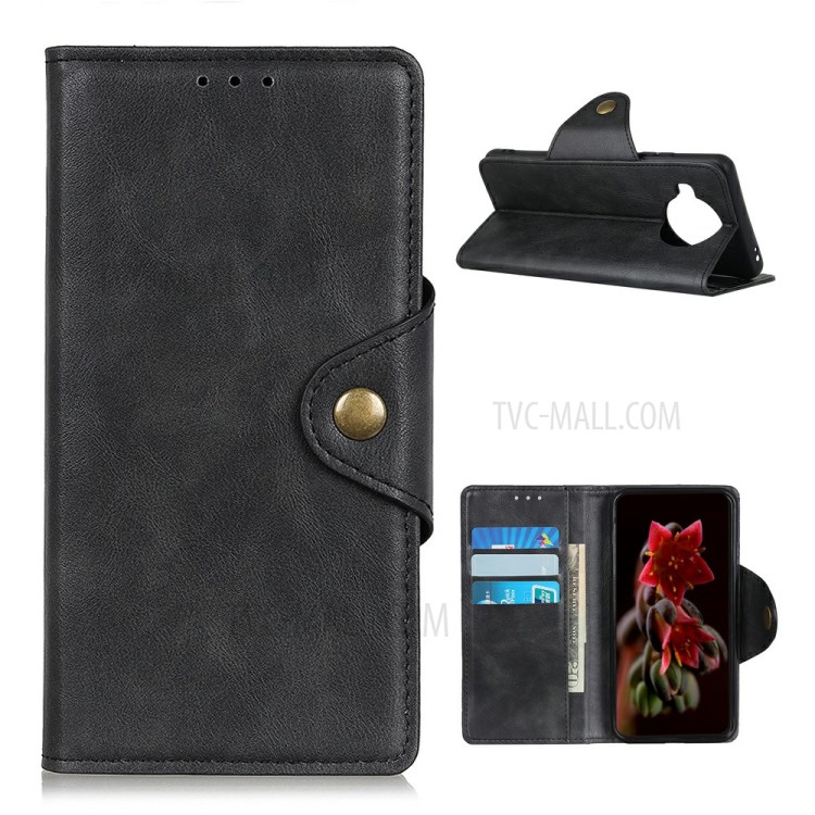 Brass Magnetic Clasp Wallet Flip Leather Phone Case for Xiaomi Mi 10T Lite 5G - Black-1