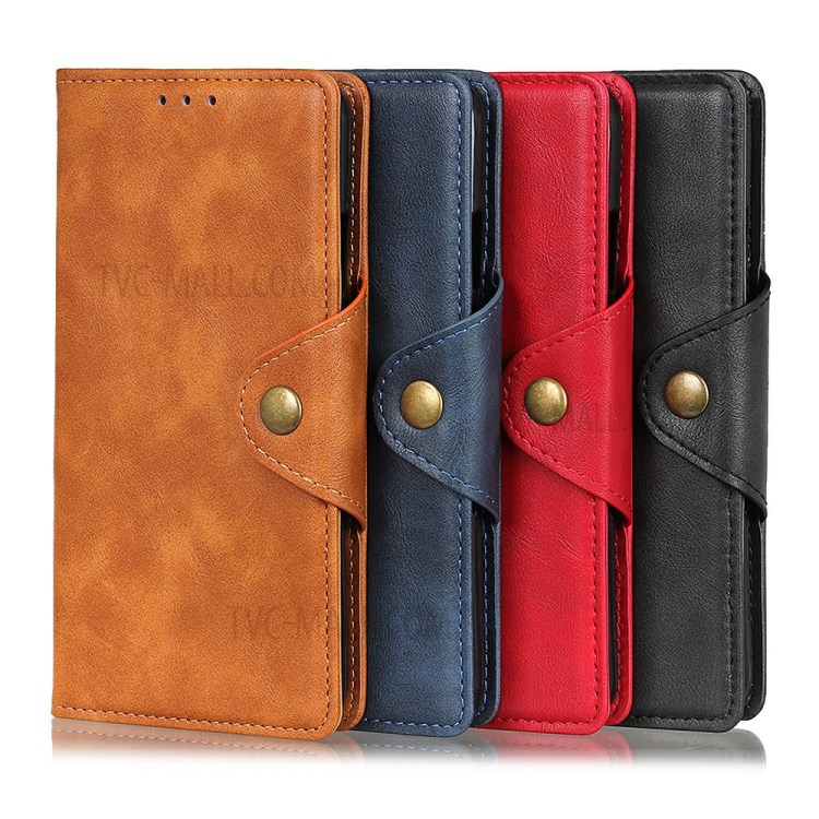 Brass Magnetic Clasp Wallet Flip Leather Phone Case for Xiaomi Mi 10T Lite 5G - Black-10