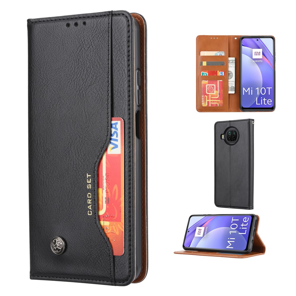 Magnetic Leather Cover Wallet Stand Phone Shell with Inner Wallet and Outer Card Holder for Xiaomi Mi 10T Lite 5G - Black-1