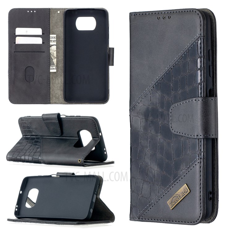 BF04 Splicing Crocodile Texture Wallet Stand Leather Case for Xiaomi Poco X3 / Poco X3 NFC - Black-1