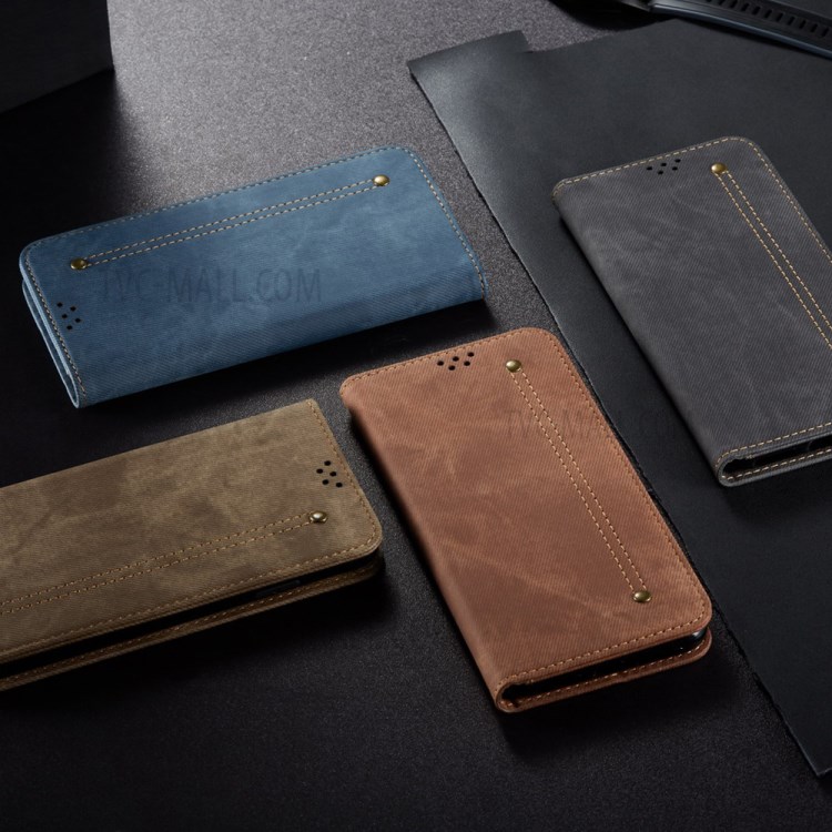 Leisure Style Jeans Cloth Leather Wallet Stand Mobile Phone Case for Xiaomi Redmi K30 Ultra - Black-15