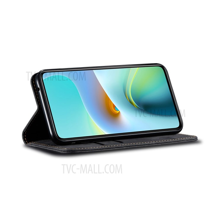 Leisure Style Jeans Cloth Leather Wallet Stand Mobile Phone Case for Xiaomi Redmi K30 Ultra - Black-4