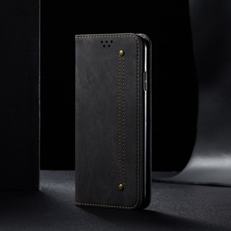 Leisure Style Jeans Cloth Leather Wallet Stand Mobile Phone Case for Xiaomi Redmi K30 Ultra - Black-9