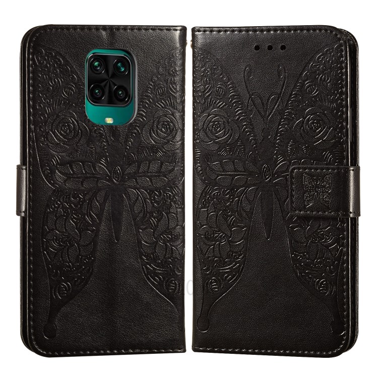 Leather Wallet Flip Phone Case with Flowers Butterfly Imprinting for Xiaomi Redmi Note 9S/9 Pro/9 Pro Max - Black-1