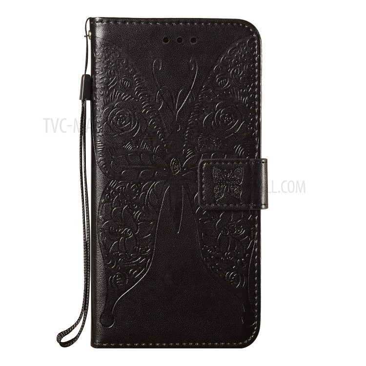 Leather Wallet Flip Phone Case with Flowers Butterfly Imprinting for Xiaomi Redmi Note 9S/9 Pro/9 Pro Max - Black-2