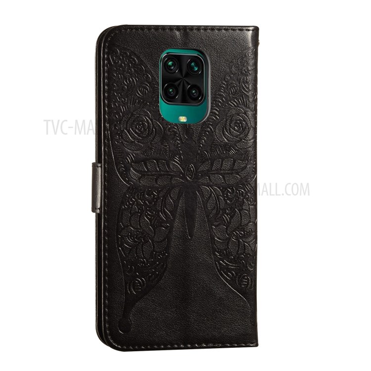 Leather Wallet Flip Phone Case with Flowers Butterfly Imprinting for Xiaomi Redmi Note 9S/9 Pro/9 Pro Max - Black-4