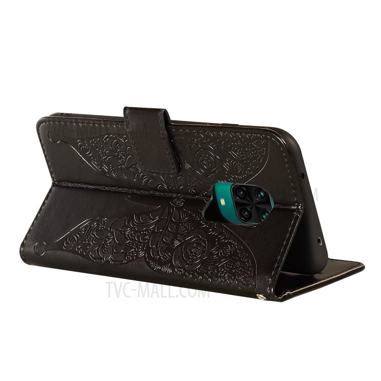 Leather Wallet Flip Phone Case with Flowers Butterfly Imprinting for Xiaomi Redmi Note 9S/9 Pro/9 Pro Max - Black-6