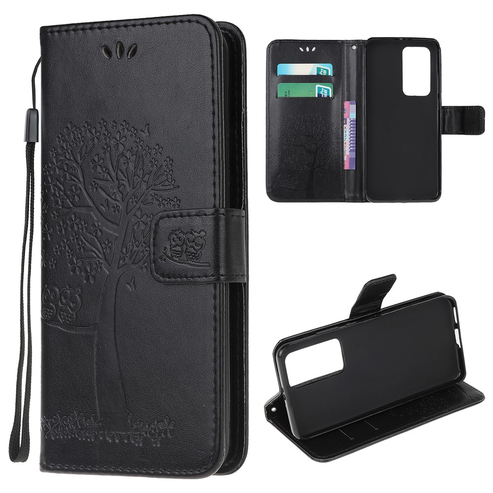 Imprint Tree Owl PU Leather Wallet Case for Xiaomi Mi 10T Pro 5G / Mi 10T 5G - Black-1