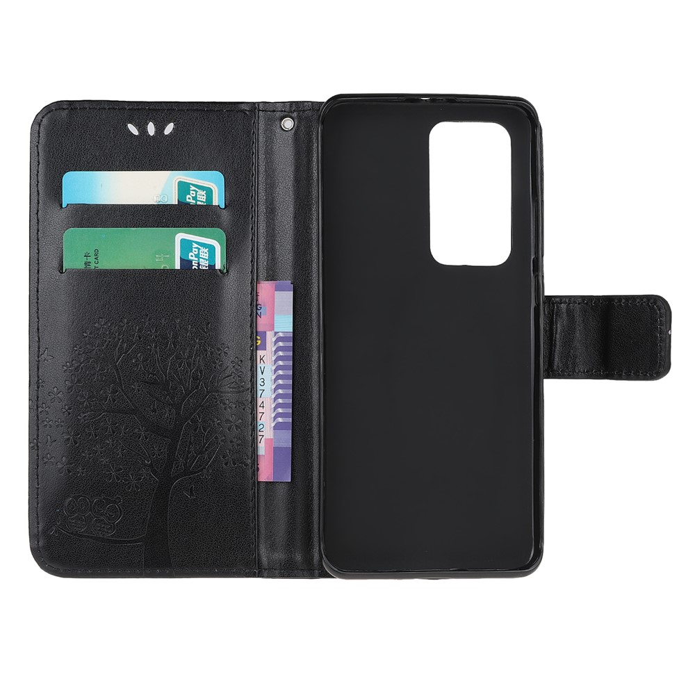 Imprint Tree Owl PU Leather Wallet Case for Xiaomi Mi 10T Pro 5G / Mi 10T 5G - Black-4
