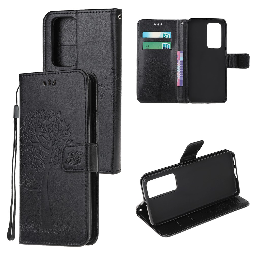 Imprint Tree Owl PU Leather Wallet Case for Xiaomi Mi 10T Pro 5G / Mi 10T 5G - Black-9