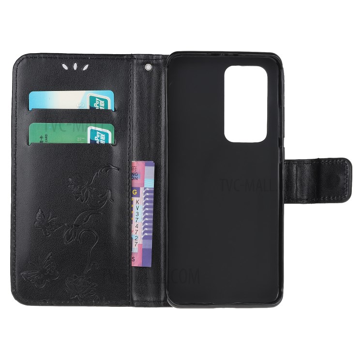 Imprint Butterfly Flowers Leather Wallet Stand Case for Xiaomi Mi 10T 5G / Mi 10T Pro 5G - Black-4