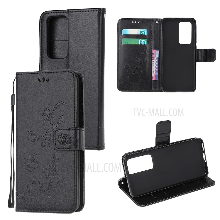 Imprint Butterfly Flowers Leather Wallet Stand Case for Xiaomi Mi 10T 5G / Mi 10T Pro 5G - Black-9