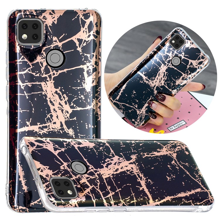 Marble Pattern Electroplating IMD TPU for Xiaomi Redmi 9C Phone Protective Case - Black-1