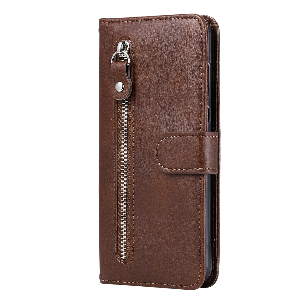 Case de Billetera de Cuero de Bolsillo Con Cremallera Para Xiaomi Poco X3 / Poco X3 NFC - Marrón