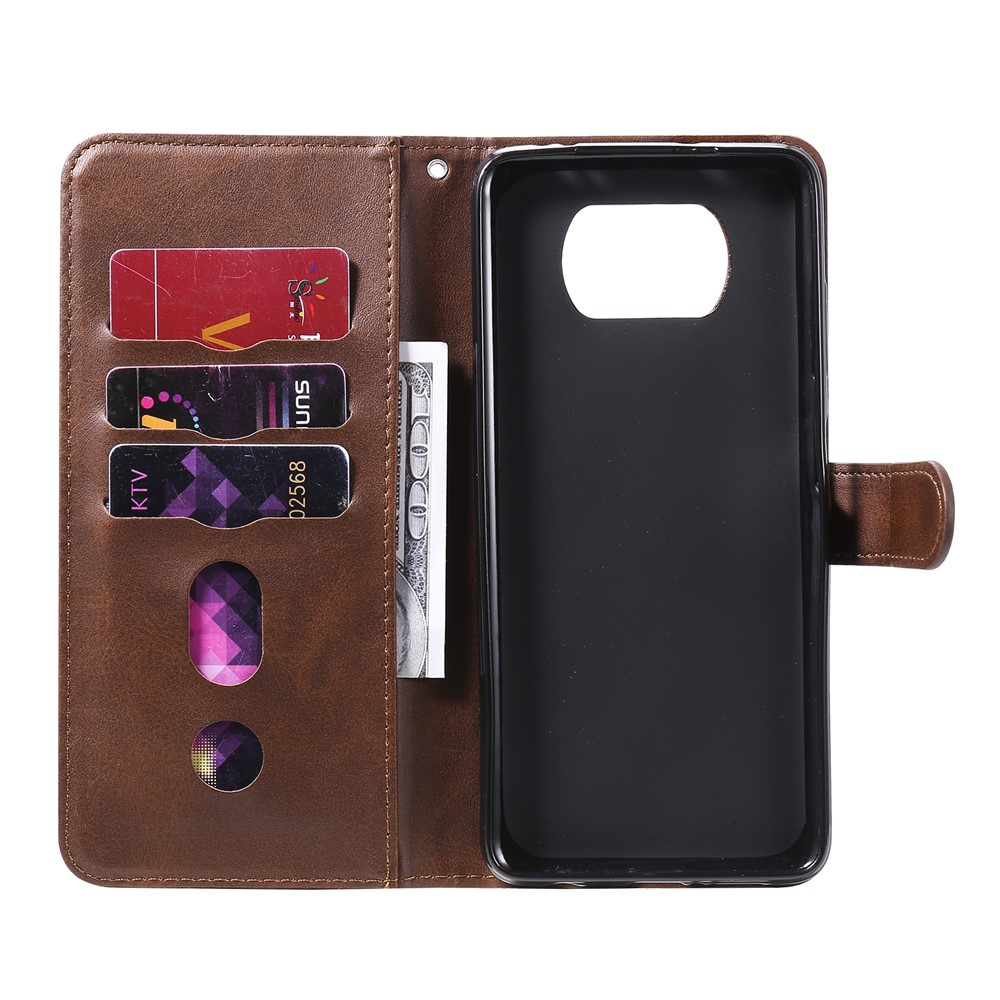 Zipper Pocket Leather Wallet Stand Case for Xiaomi Poco X3 / Poco X3 NFC - Brown-5
