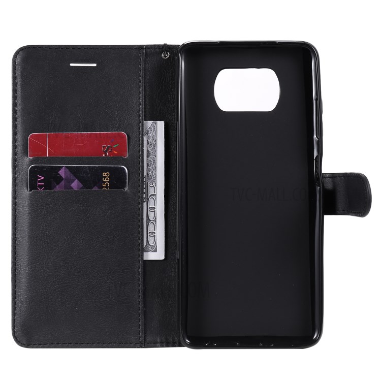 TPU + PU Leather Wallet Stand Case + Handy Strap for Xiaomi Poco X3/Poco X3 NFC - Black-4
