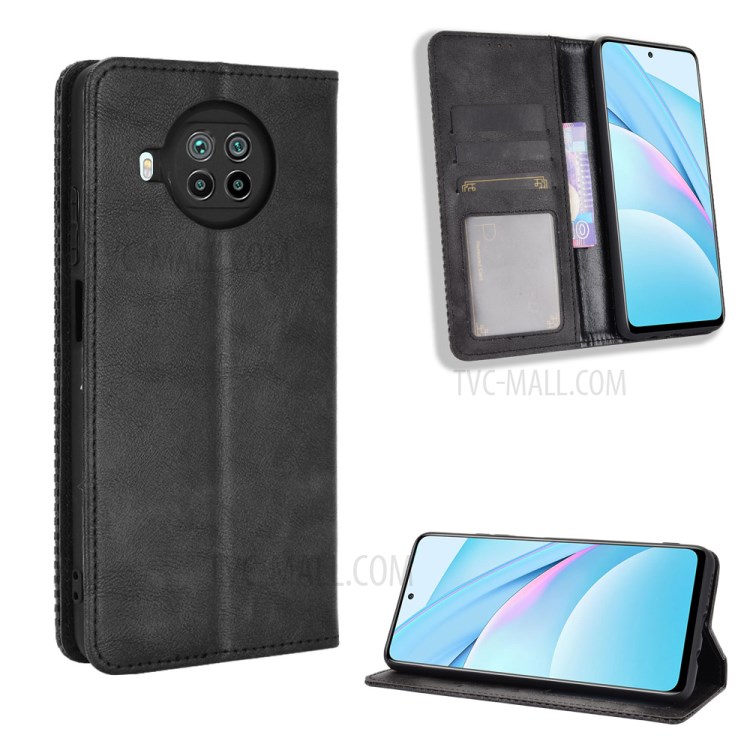 Vintage Style for Xiaomi Mi 10T Lite 5G Magnetic PU Leather Cover with Wallet Stand Phone Case - Black-1