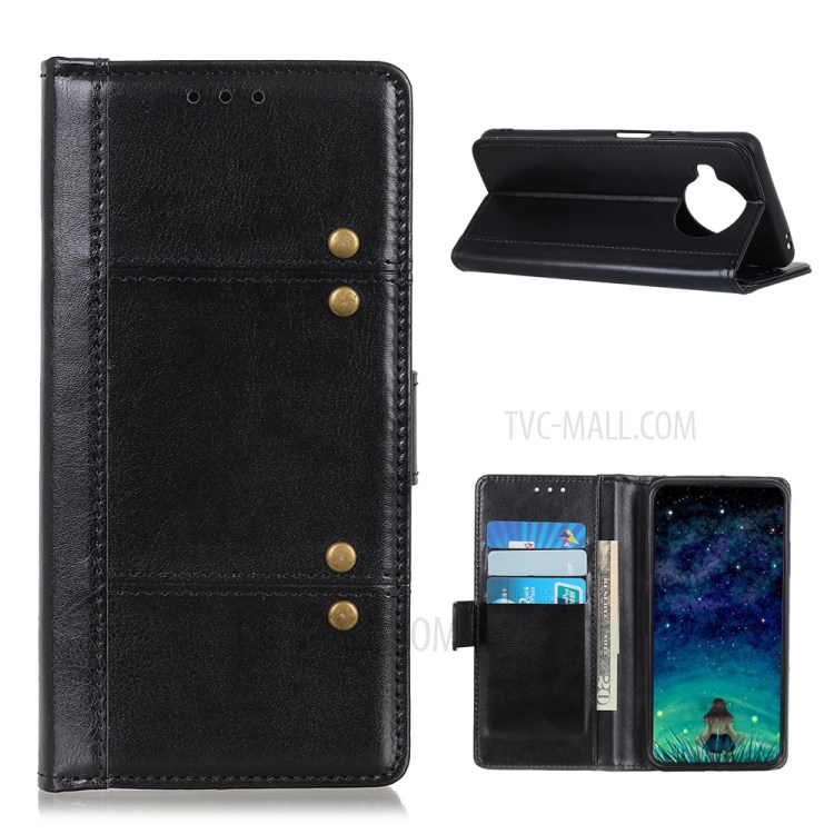 Rivet Decor for Xiaomi Mi 10T Lite 5G Crazy Horse Leather Wallet Protective Cover - Black-1