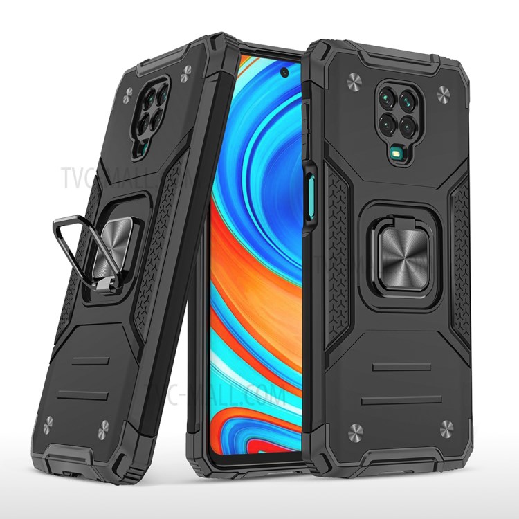 Kickstand Detachable 2-in-1 TPU + PC Cover with Metal Sheet for Xiaomi Redmi Note 9S/9 Pro/9 Pro Max - Black-1