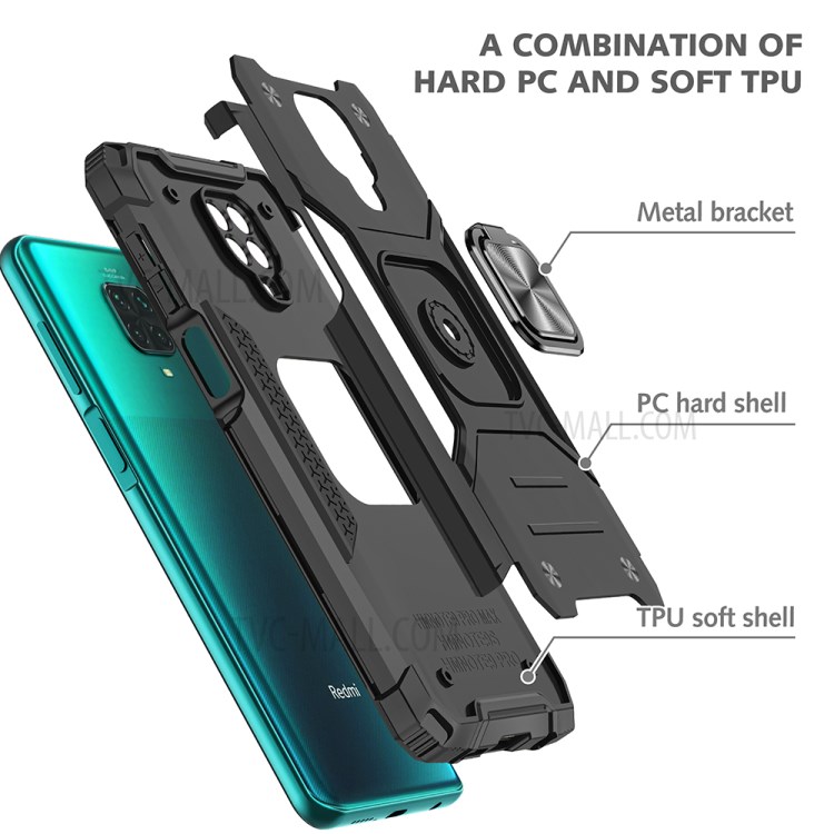 Kickstand Detachable 2-in-1 TPU + PC Cover with Metal Sheet for Xiaomi Redmi Note 9S/9 Pro/9 Pro Max - Black-3