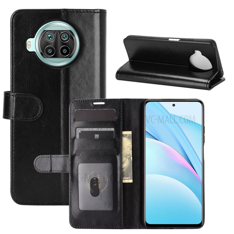 Crazy Horse Texture Leather Phone Case with Wallet + Stand for Xiaomi Mi 10T Lite 5G - Black-1