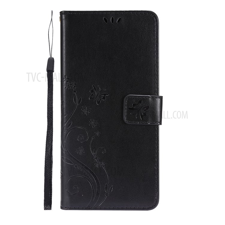 Imprint Butterfly Flower Leather Case with Strap for Xiaomi Poco X3 NFC - Black-2