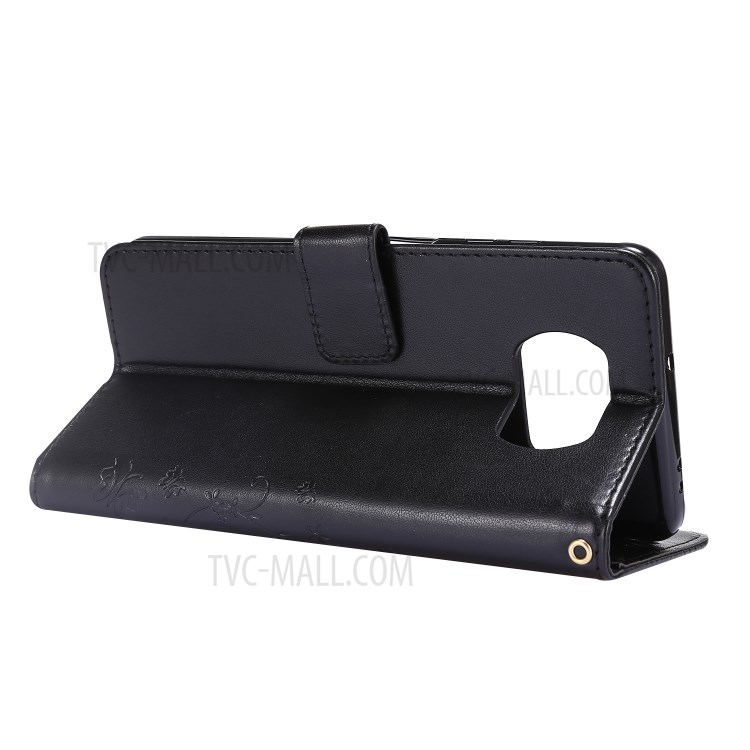 Imprint Butterfly Flower Leather Case with Strap for Xiaomi Poco X3 NFC - Black-5
