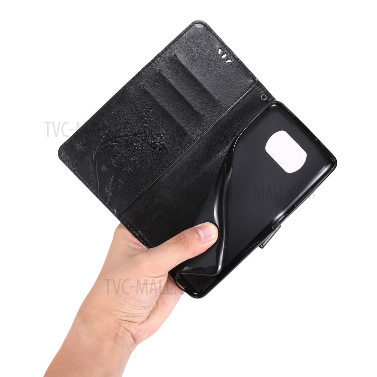 Imprint Butterfly Flower Leather Case with Strap for Xiaomi Poco X3 NFC - Black-7