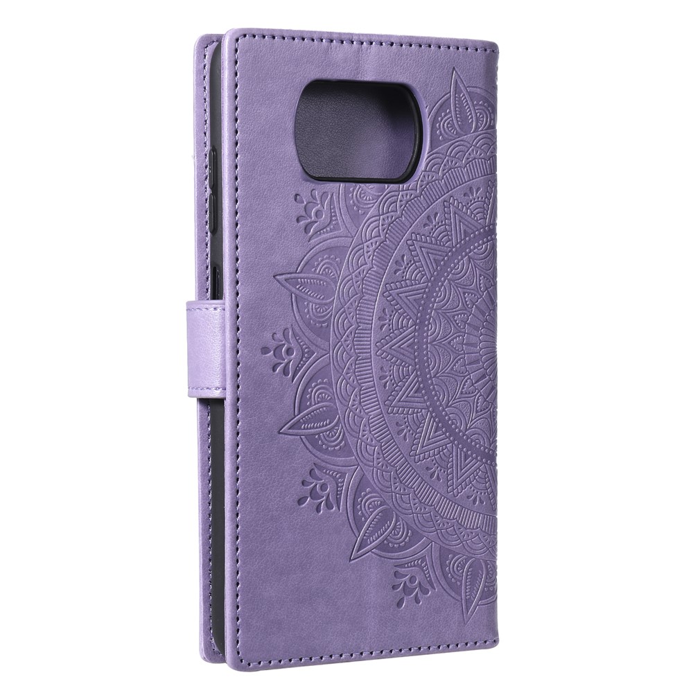 Imprinted Mandala Flower Wallet Leather Case with Strap for Xiaomi Poco X3 NFC - Purple-5